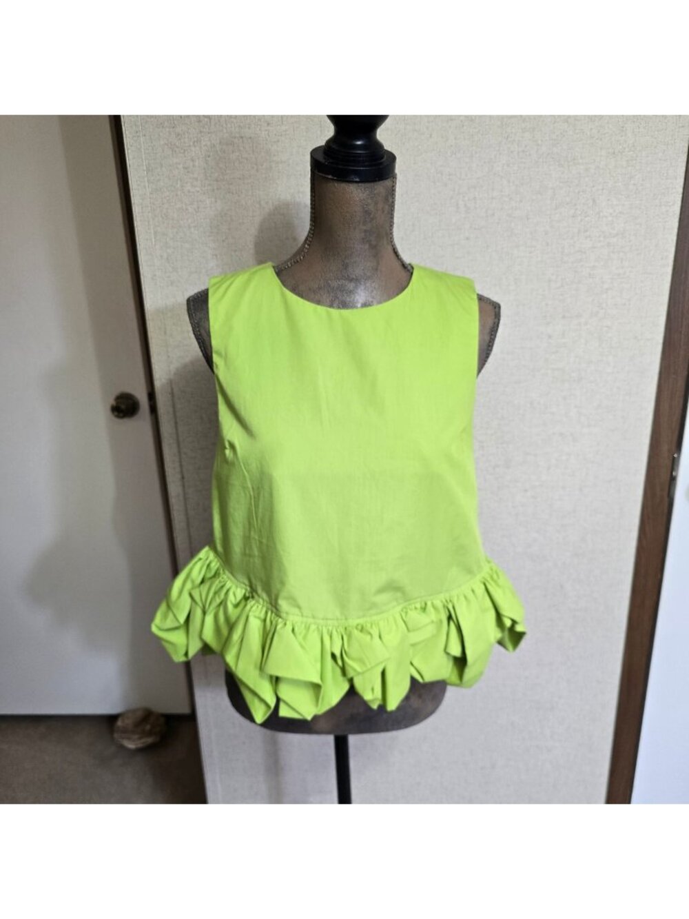Entro Medium Ruffle Trim Sleeveless Blouse Lime Green